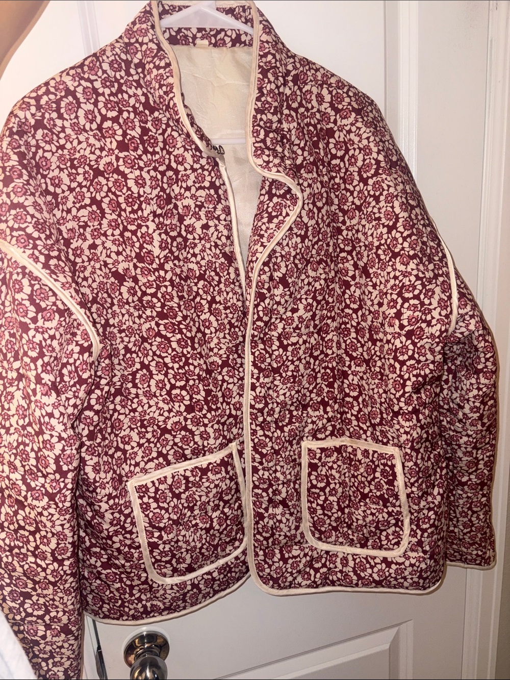 Floral Quilted Jacket - Cream & Burgundy